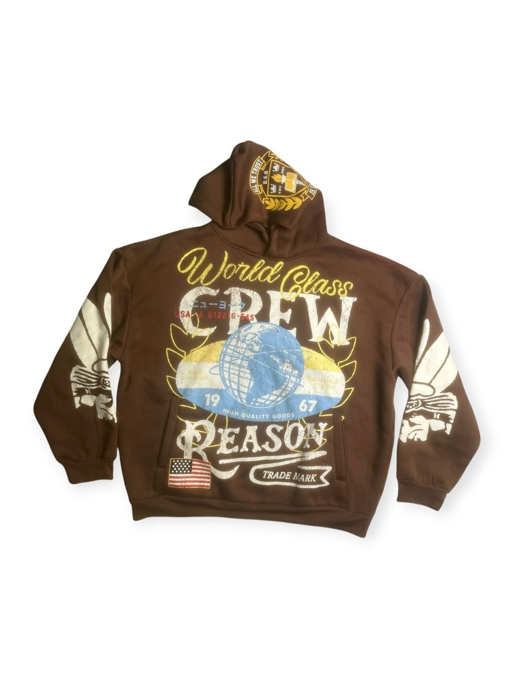 Sz xl Reason Brown Graphic Pullover Hoodie - World Class Crew Design